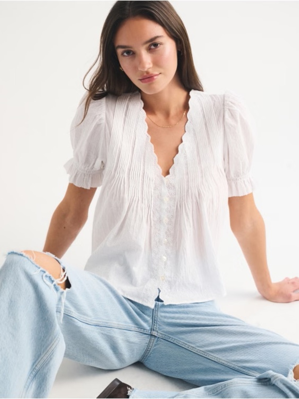 Abercrombie & Fitch 100% Cotton Short-Sleeve Button-Through Blouse